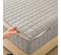 Full Cover Quilted Mattress Protector Zipped Mattress Topper Single/Double/King 135x190/200 Fitted Sheet Noiseless Breathable 6 Sided Zipper Closure Full Encasement Covers Washable(130X190+25cm,D)