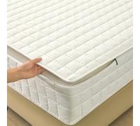 Full Cover Quilted Mattress Protector Zipped Mattress Topper Single/Double/King 135x190/200 Fitted Sheet Noiseless Breathable 6 Sided Zipper Closure Full Encasement Covers Washable(135X200+35cm,A)