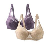Full Coverage Bra Soft Cup Women's Casual Fashion Large Size Thin Sponge Underwear Sexy Lace 2PC Seamless Comfortable Breathable (U, 85D)