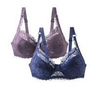 Full Coverage Bra Soft Cup Women's Casual Fashion Large Size Thin Sponge Underwear Sexy Lace 2PC Seamless Comfortable Breathable (H, 85D)