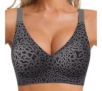 Full Coverage Bras for Women Jelly Bras for Women UK Leopard Print Deep V Push Up Wireless Bra Plus Size Seamless Non Wired Comfort Wide Strap Everyday Sleep Bra Comfort T-Shirt Bralettes Black