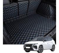 Full Coverage Car Rear Boot Leather-Mat for Hyundai TUCSON NX4 Hybrid N Line 2021 2022 2023 2024 2025, Cargo Tray Liners Anti-Scratch Anti-Slip Carpets, Trunk Pad, Black+Blue