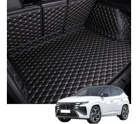 Full Coverage Car Rear Boot Leather-Mat for Hyundai TUCSON NX4 Hybrid N Line 2021 2022 2023 2024 2025, Cargo Tray Liners Anti-Scratch Anti-Slip Carpets, Trunk Pad,Black+Beige
