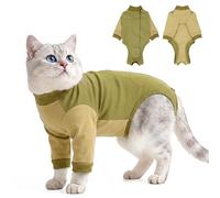 Full Coverage Cat Recovery Suit - Kitten Surgery Suit | Soft Cotton Anti-Licking Onesie with Long Sleeves | Spay, Neuter, Abdominal Wound | Extra Protection for Active & Licking Cats (Sage Green S)