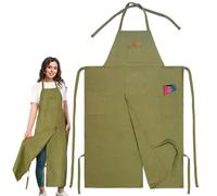 Full Coverage Cotton Canvas Apron with Large Pockets Water Resistant Split Leg Design for Barbering Gardening Pottery Unisex Heavy Duty Workwear for Professionals DIY Enthusiasts Durable (Green)