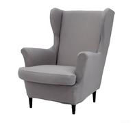 Full coverage elastic wingback chair cover with strong bottom straps to a perfect fit on various chair types including club and bucket chairs (gray)
