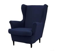 Full coverage elastic wingback chair cover with strong bottom straps to a perfect fit on various chair types including club and bucket chairs (navy blue)