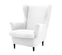 Full coverage elastic wingback chair cover with strong bottom straps to a perfect fit on various chair types including club and bucket chairs (White)