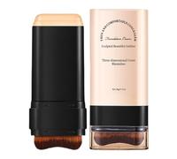 Full Coverage Foundation Stick with Built-in Brush - Natural Matte Finish Concealer Cream for Nose Cheeks Forehead Chin & Collarbone - Lightweight Moisturising Brightening Makeup for Smooth
