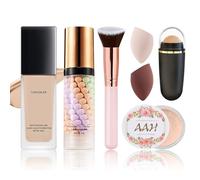 Full Coverage FoundationMakeup Sets for Women - 7 Pcs All In One Kit - Setting Powder|Volcanic Stone Oil Rollers|Face Primer|Makeup Brush & Sponge