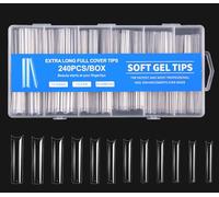 Full Coverage Nail Tips - Tapered Square Nail Tips 240PCS Xxl Nail Tips Acrylic Nail Fake Nail Tips Boxed 12 Sizes Suitable for Nail Salon and DIY Nail Art (Extra Long Pipe, One size)