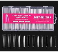 Full Coverage Nail Tips - Tapered Square Nail Tips 240PCS Xxl Nail Tips Acrylic Nail Fake Nail Tips Boxed 12 Sizes Suitable for Nail Salon and DIY Nail Art (Extra Long Denim, One size)