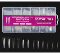Full Coverage Nail Tips - Tapered Square Nail Tips 240PCS Xxl Nail Tips Acrylic Nail Fake Nail Tips Boxed 12 Sizes Suitable for Nail Salon and DIY Nail Art (Trapezoidal French, One size)