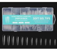 Full Coverage Nail Tips - Tapered Square Nail Tips 240PCS Xxl Nail Tips Acrylic Nail Fake Nail Tips Boxed 12 Sizes Suitable for Nail Salon and DIY Nail Art (Round Nail, One size)