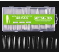 Full Coverage Nail Tips - Tapered Square Nail Tips 240PCS Xxl Nail Tips Acrylic Nail Fake Nail Tips Boxed 12 Sizes Suitable for Nail Salon and DIY Nail Art (Extra Long Ballet, One size)