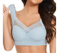 Full Coverage Wireless Workout Bra for Women, Soft Fabric Wide Straps Bras for Yoga Gym Sessions and Everyday Wear, Plus Sizes Light Blue