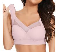 Full Coverage Wireless Workout Bra for Women, Soft Fabric Wide Straps Bras for Yoga Gym Sessions and Everyday Wear, Plus Sizes Light Pink
