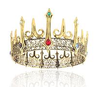 Full Crystal Queen King Wedding Pageant Prom Tiara Round Crown Birthday Halloween Cosplay Hat for Homecoming Party