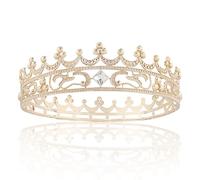 Full Crystal Queen King Wedding Queen Princess Prom Tiara Round Crown For Wedding Prom Bridal Party Costume (Gold)
