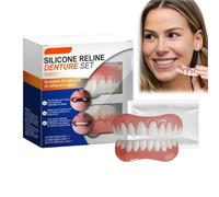 Full Denture Set,1 Pair of Soft Denture Cushion Pad,Silicone Reline Denture Set,Soft Denture Silicone Reline Kit Upper and Lower Denture Sets for Men and Women,Comfortable and Natural Denture