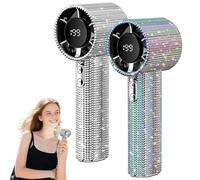 Full Diamond Portable Handheld Turbo Fan, 199 Gear Diamond Handheld Mini Fan, Portable Rechargeable With Digital Display Usb Face Bling Fans For Travel/Camping/Outdoor/Home (mix)