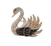 Full Diamond Swan Brooch Glazed Corsage Temperament Suit Pin Accessory, Black