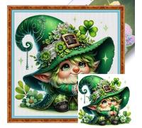 Full Embroidery Cotton Thread 11CT Print Clover Gnome Cross Stitch 45x45cm