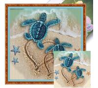 Full Embroidery Cotton Thread 11CT Print Turtle on the Beach Cross Stitch40x40cm