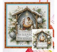 Full Embroidery Cotton Thread 14CT Printed Nativity Cross Stitch Kit 40x40cm (A)