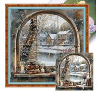 Full Embroidery Cotton Thread 14CT Printed Snow Scene Cross Stitch 50x50cm