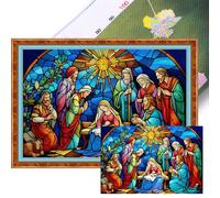 Full Embroidery Cotton Thread11CT Print Stain Glass Nativity Cross Stitch60x40cm (A)