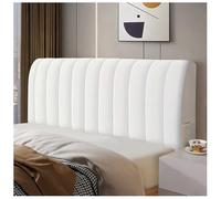 Full Enclosed Headboard Slipcover, Soft Stretch Fabric Dust-Proof Non-Slip Cover for Full/Queen/King Size Beds - Elegant White Design (150cm)