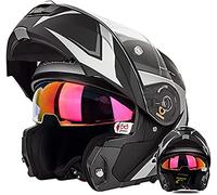 Full Face Flip Up Modular Motorcycle Helmet DOT/ECE Approved Dual Visors Street Bike Helmet Crash Scooter Helmets for Adult Men Women D,XXXXL/(67~68cm)