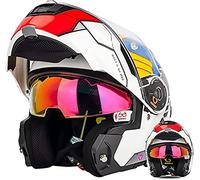 Full Face Flip Up Modular Motorcycle Helmet DOT/ECE Approved Dual Visors Street Bike Helmet Crash Scooter Helmets for Adult Men Women E,XXXXL/(67~68cm)