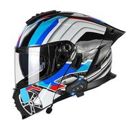 Full Face Flip Up Motorcycle Helmet Bluetooth Motorbike Modular Helmet With Anti-Fog Dual Visors DOTECE Approved,ith Double Visor Built-in Speaker Headset Microphone for Men Women 1,XL=61~62cm