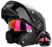 Full Face Flip Up Motorcycle Modular Helmet Integrated Motorbike Dual Visor for Adults Men Women Moped Street Racing ECE 22.06 Approved Snowmobile Helmet 7,XXXXL/(65~66cm)