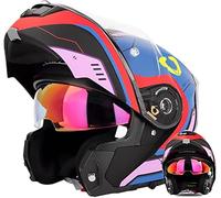 Full Face Flip Up Motorcycle Modular Helmet Integrated Motorbike Dual Visor for Adults Men Women Moped Street Racing ECE 22.06 Approved Snowmobile Helmet 2,XXXXL/(65~66cm)