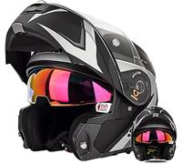 Full Face Flip Up Motorcycle Modular Helmet Integrated Motorbike Dual Visor for Adults Men Women Moped Street Racing ECE 22.06 Approved Snowmobile Helmet 8,L/(57~58cm)