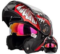 Full Face Flip Up Motorcycle Modular Helmet Integrated Motorbike Dual Visor for Adults Men Women Moped Street Racing ECE 22.06 Approved Snowmobile Helmet 1,XXL/(61~62cm)