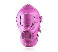 Full Face Hoods Leather bondage mask with lockable eye cups and dildo penis gag cover with 2 nostrils (pink)