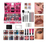 Full Face Makeup Kit, Beauty Train Case with Beginner Cosmetic Set, Girls Makeup Box Includes Eyeshadow, Lipgloss, Highlighter, Blush, Brushes and More for Valentine's Day
