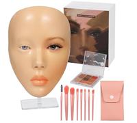 Full Face Makeup Practice Kit With Silicone Mannequin Head, Stand, 7-Color Eyeshadow Palette, 8 Brushes For Beginners And Artists