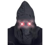 Full face mask with hood, invisible face and red luminous eyes for adults