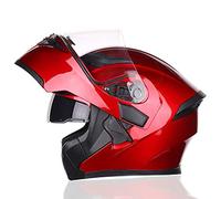 Full Face Modular Motorcycle Helmet DOT/ECE Approved - Flip Up Dual Visor for Men Women Unisex Adult - Street Bike Crash Helmet Red, L