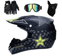 Full Face Motocross Helmet Set, with Goggles Gloves Mask, Youth Kid Off Road Motorbike Crash Helmet Protective Gear, Downhill Enduro Racing ATV MTB BMX Quad Dirt Bike Helmet(SS,S/52-53CM)
