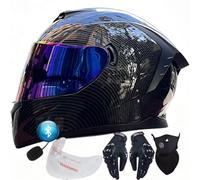 Full Face Motorbike Helmet with Bluetooth ECE Approved Lightweight Matt Black Women Men Anti-fog Dual Visors Tinted Clear Windproof Modular Flip up Front Motorcycle Scooter Helmets S~XXL