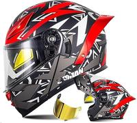 Full Face Motorbike Helmet with Dual Visor, DOT Approved Crash Helmet Adult Dirt Bike Helmet for Men Women A4,XL/61~62cm