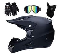 Full Face Motorcross Helmet Set, Youth Kid Off Road ATV Scooter MTB Motorbike Crash Helmet, Downhill Enduro BMX Dirt Bike Helmet Protective Gear, with Goggles Gloves Mask(D,M/54-55CM)