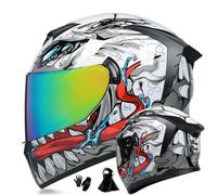 Full Face Motorcycle Helmet for Adult Men and Women, DOT & ECE Certified - Powersports Advanced Ventilation Motocross Helmet for Motorbike Street Bike with Face Mask Gloves(Style 3,L(59-60cm))