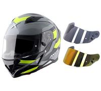 Full Face Motorcycle Helmet SH890 Hunter + Free Smoked Visor and Iridium Visor (Cornet Black Neon Yellow, M)